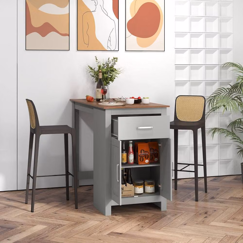 Costway Rectangular Counter Height Pub Dining Table with 1 Drawer and Doors in Grey – 3