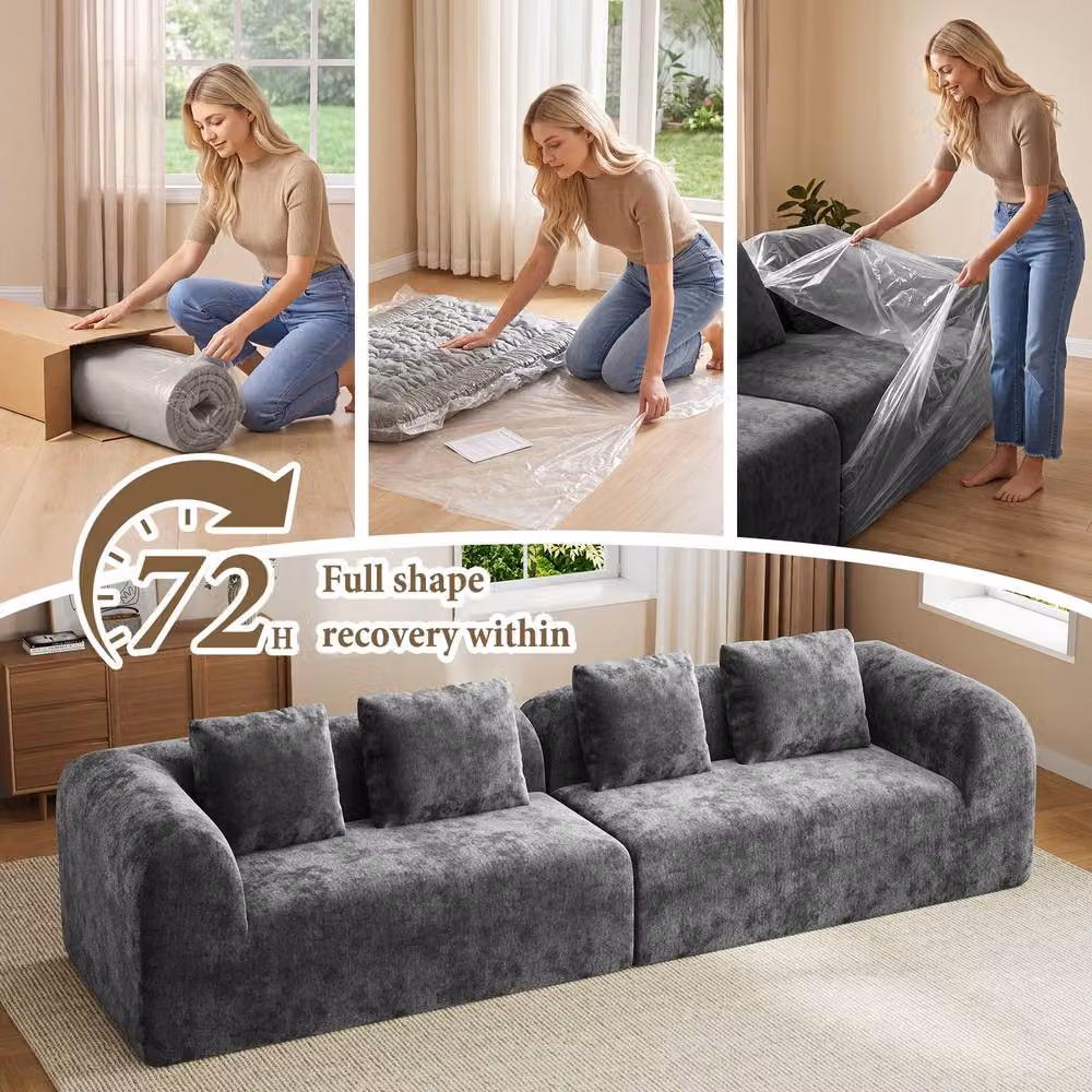 Dprodo Modular Sectional Large Chenille Sofa in Grey, 2 Pack – 5