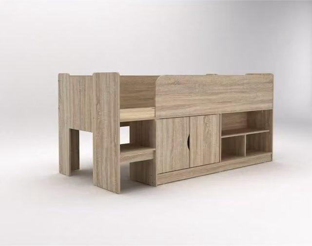 Kidsaw Mid Sleeper Cabin Bed in Brown Oak, Single Size, L195 x W97.3 x H93 cm – 1