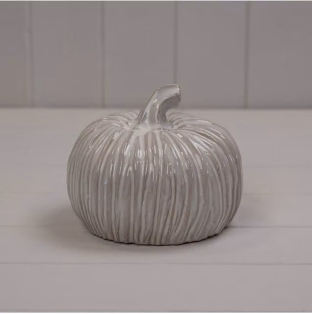 KDMD Grey and Off-White Glazed Ceramic Pumpkin Tabletop Decoration