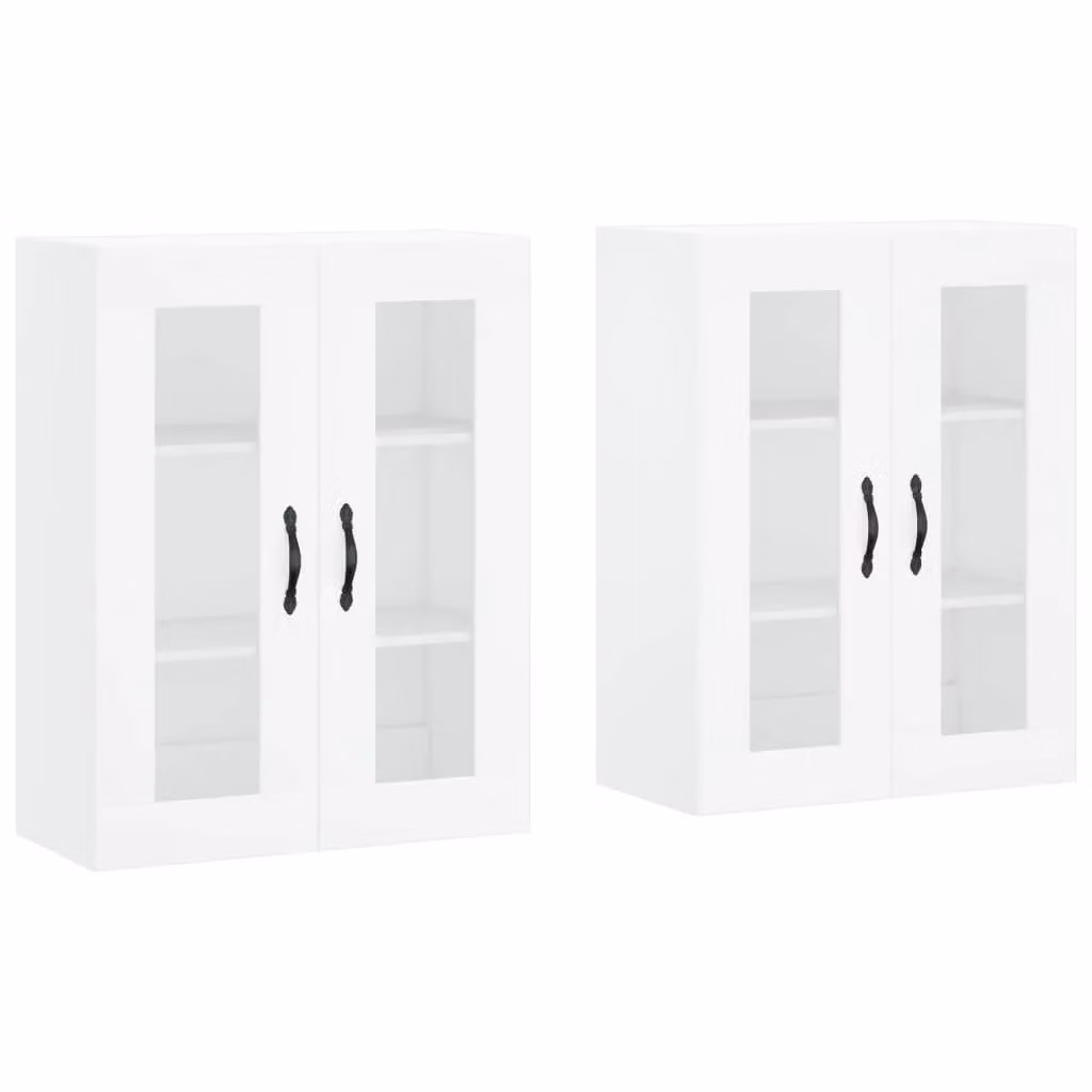 Berkfield Home Set of 2 White Wall Mounted Cabinets with Glass Doors and Internal Shelves