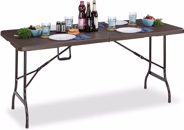 Gr8 Garden Brown Wooden Effect 6ft Folding Trestle Table for Garden and Camping