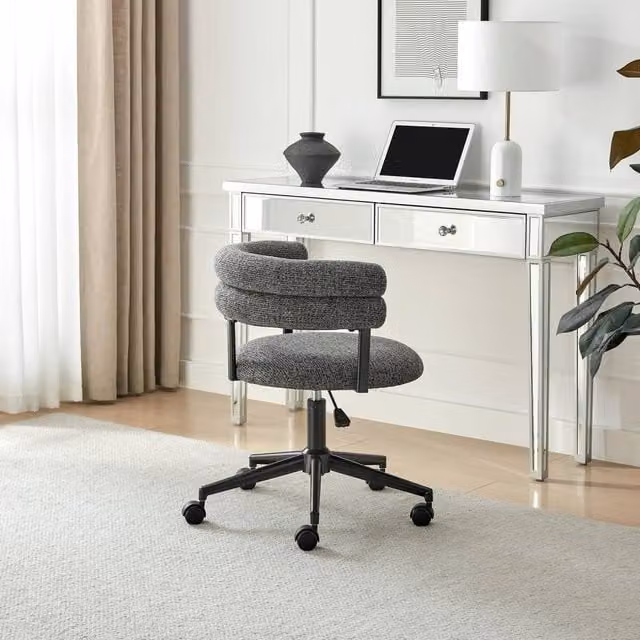 FurnitureboxUK Estelle Charcoal Grey Fabric Swivel Office Task Chair – 1