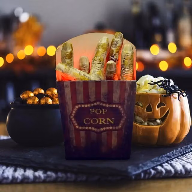 Garden Greatness Gold Interactive Halloween Finger Popcorn Bucket Tabletop Prop – 1