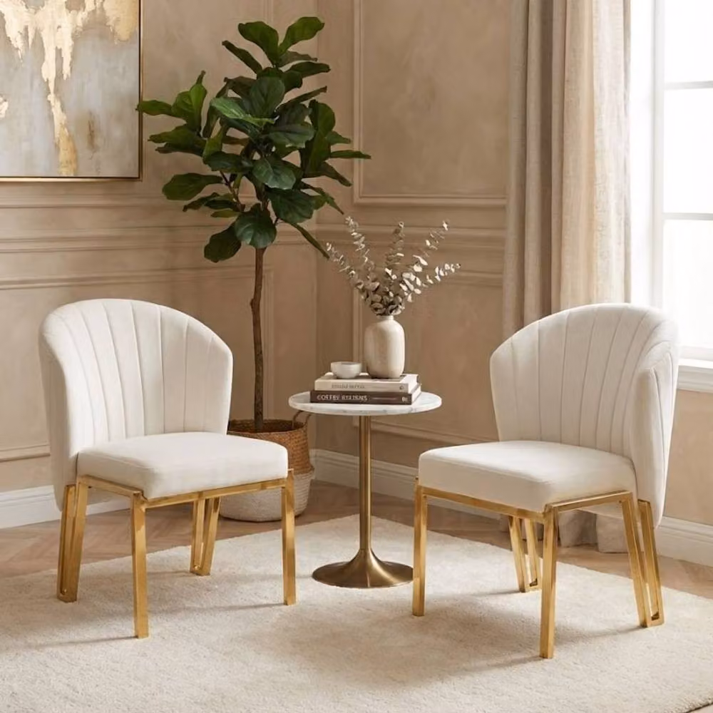 HOME LUXE INTERIOR Fabio Set of 2 Beige Velvet Dining Chairs with Gold Metal Frame – 4