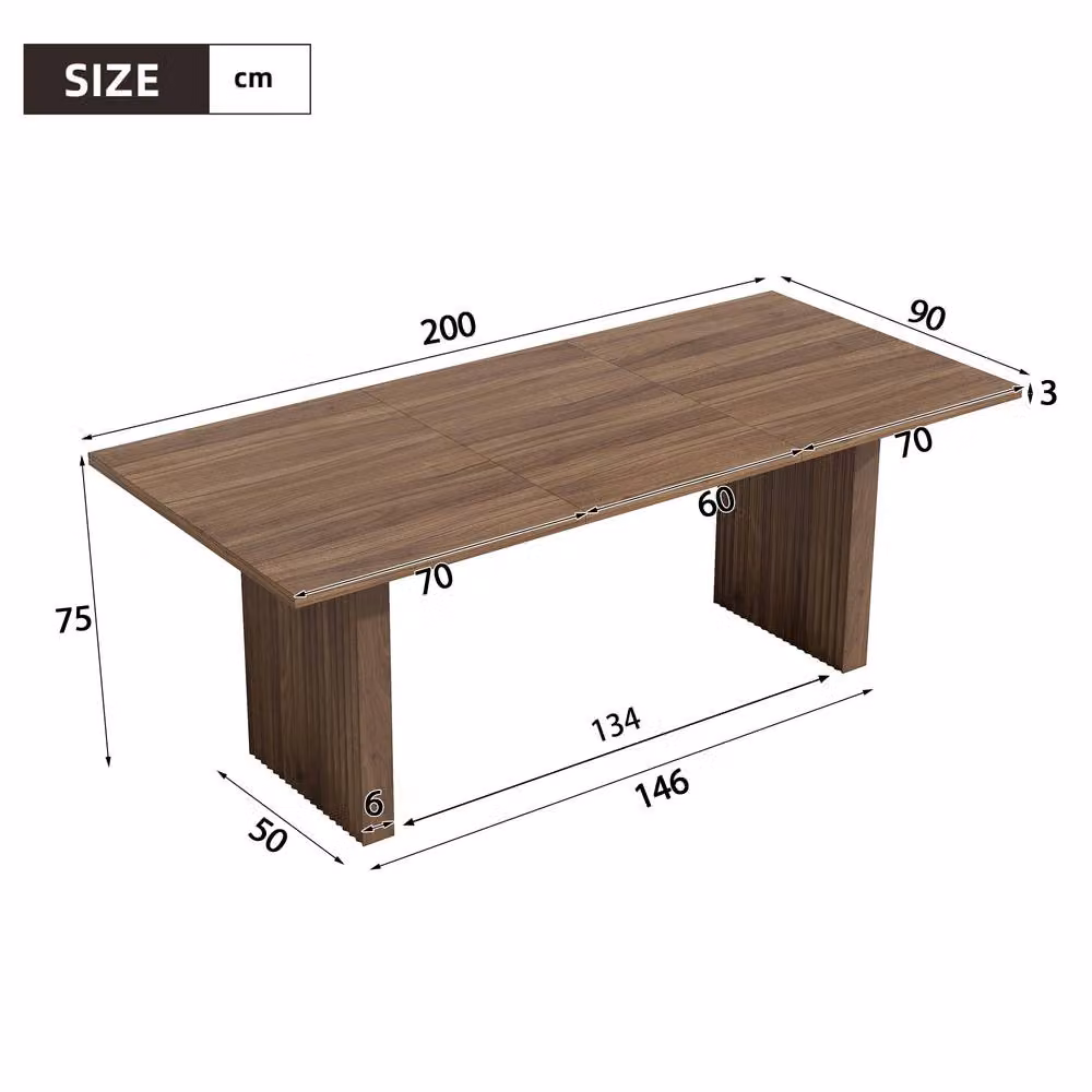 Merax Walnut Extending Dining Table with Fluted Pedestal Legs, Brown, W/D/H: 140 x 60 x 60 cm (Extendable) – 3