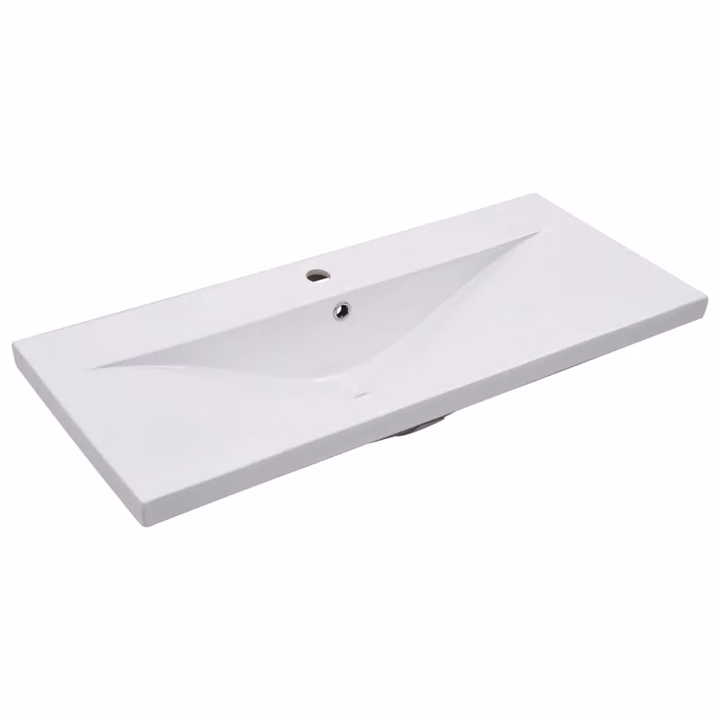 Berkfield Home Rectangular Built-in Ceramic Basin in White, W: 91 cm, D: 39.5 cm, H: 18.5 cm