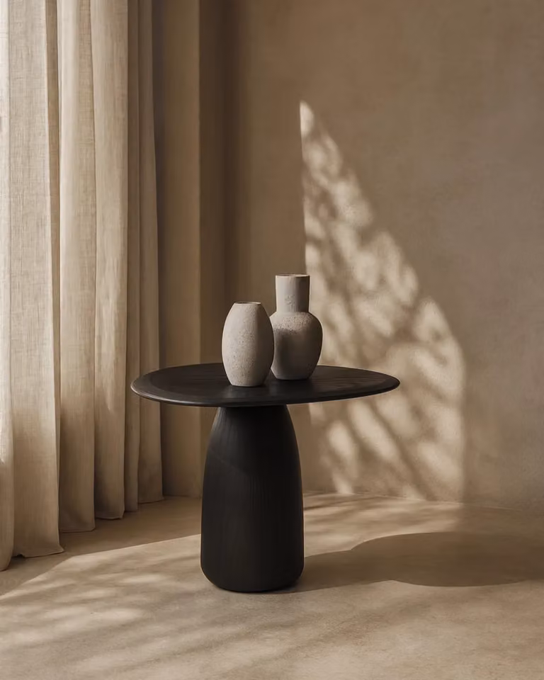 Tommy Franks Basilca Round Side Table in Matte Black Oak Wood, H: 65 cm, W: 45 cm, D: 41 cm