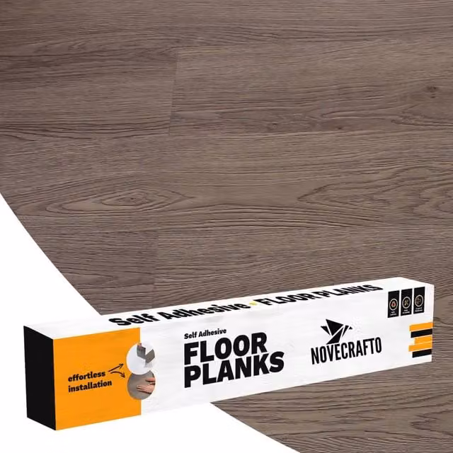 Novecrafto Self Adhesive Wood Look Vinyl Floor Planks, Grey, Pack of 10, W: 91.4 cm, D: 15.2 cm – 1