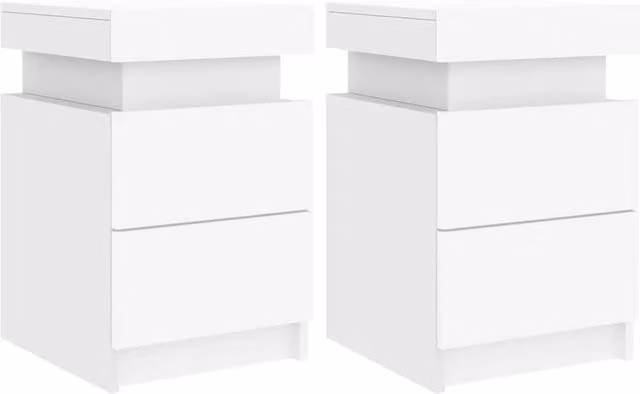 Berkfield Home Set of 2 White Glossy Bedside Cabinets with Integrated LED Lights, W/D/H: 35 x 39 x 55 cm – 1
