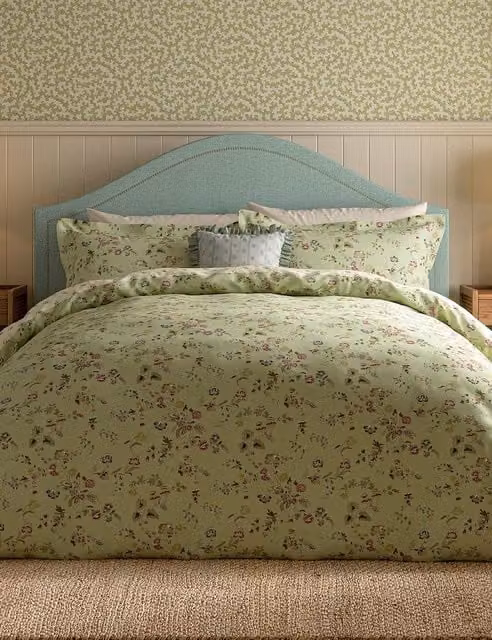 Sanderson Nectar Fields Green Mix Floral Cotton Percale Bedding Set, 180 x 200 cm