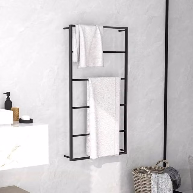 Berkfield Home Matt Black Metal Towel Rack, H 116 x W 60 x D 10 cm