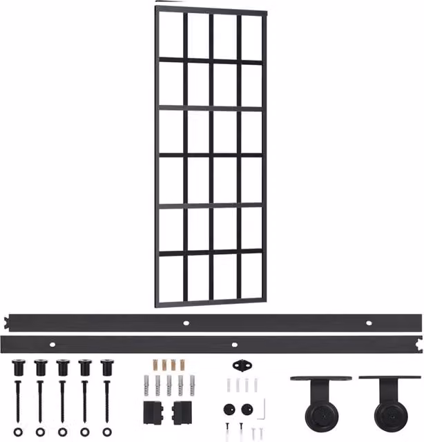 Berkfield Home Sliding Glass and Aluminium Door with Hardware Set, Black, W: 76 cm, H: 205 cm – 1