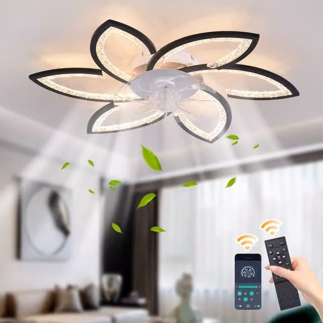 NIVOR Modern 4-Light LED Ceiling Fan with Remote Control and Timer, White and Black, Diameter: 50 cm – 1