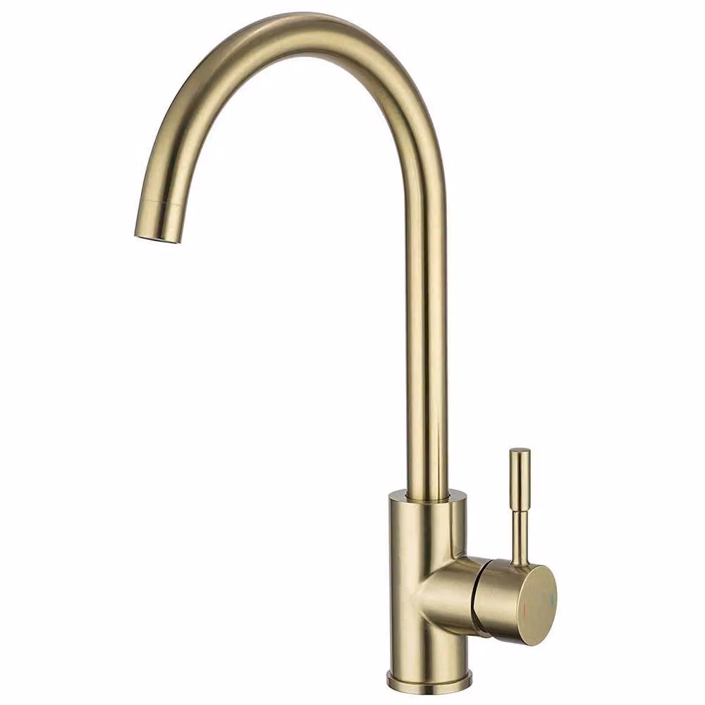 Nes Home Brushed Brass Modern Kitchen Single Lever Mixer Tap with 360 Swivel Spout in Beige – 3