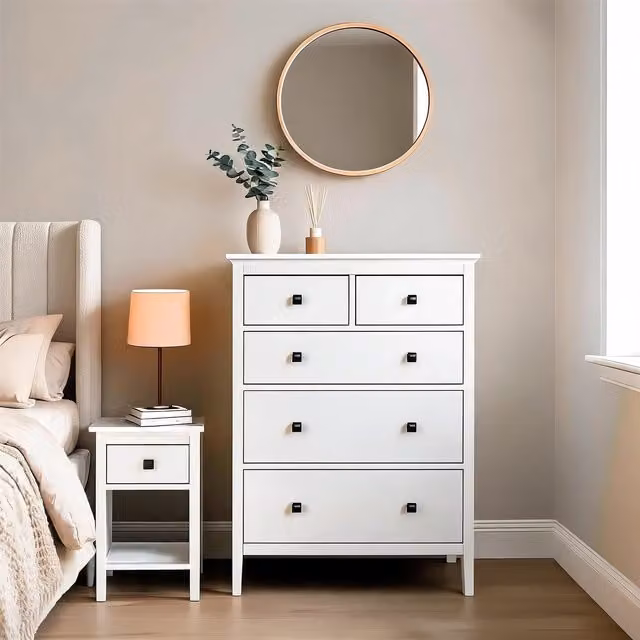 Home Source 5 Drawer White MDF Bedroom Chest of Drawers, Width: 80 cm