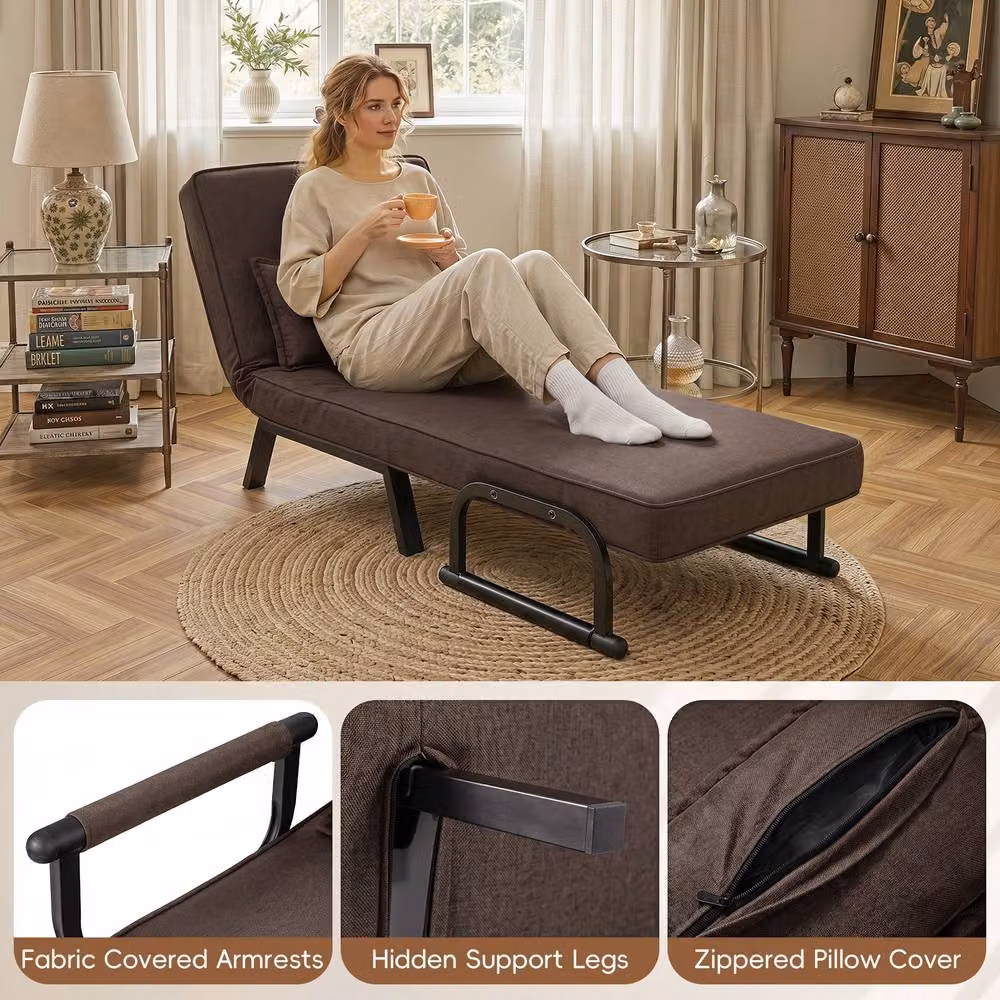 Costway Convertible Sleeper Chair and Folding Sofa Bed with Adjustable Backrest in Brown – 7