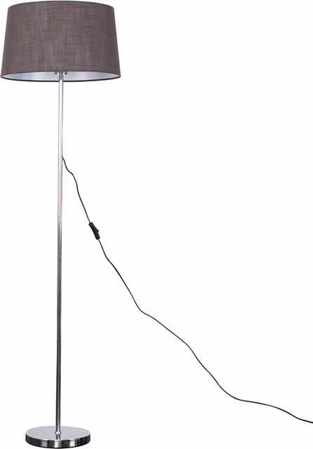 ValueLights Modern Floor Lamp in Polished Chrome with Grey Fabric Cylinder Shade
