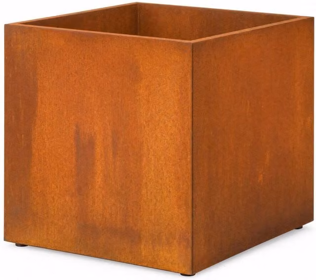 Corten Steel Cube Planter with Liner in Brown and Orange, W/D/H: 40 x 40 x 40 cm