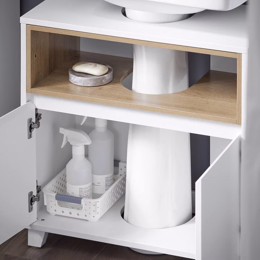 SoBuy White Under Sink Bathroom Cabinet with Open Shelf and 2 Hinged Doors, Height: 61 cm – 4