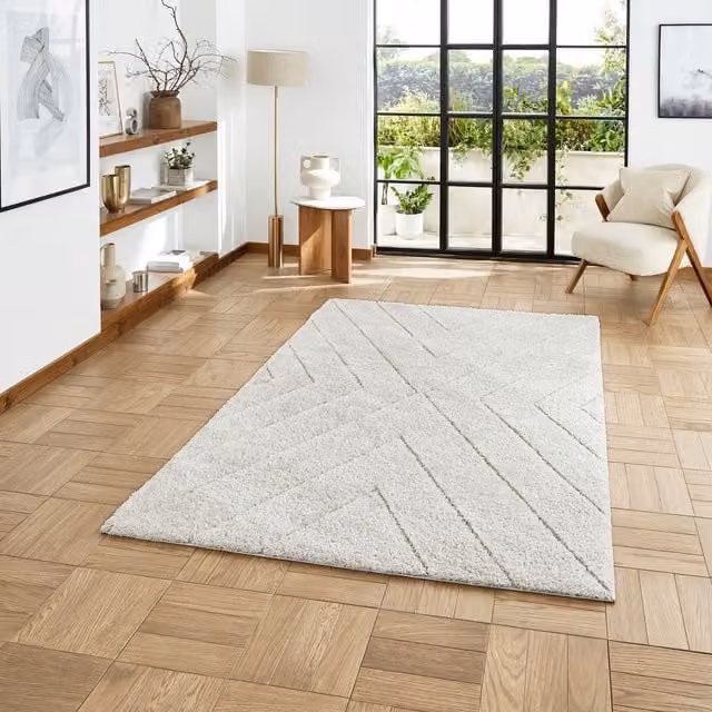 Ideal Shaggy 80362 Rectangular Rug in Silver and White