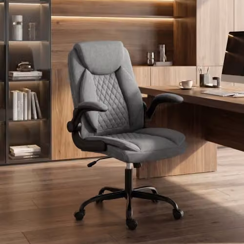 HOMCOM Modern Grey Fabric Task Chair with Swivel and Armrests for Home Office – 8