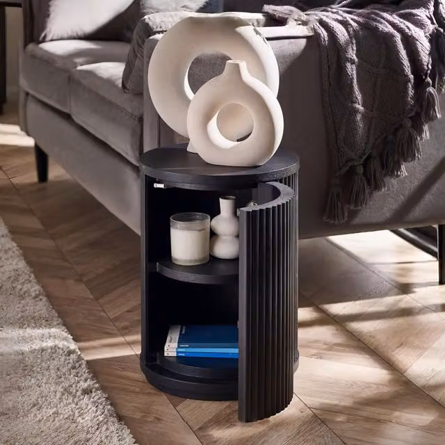 Julian Bowen Louis Round Matt Black Wood Side Table