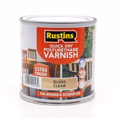 Rustins Quick Dry Water Based Polyurethane Wood Varnish, Gloss Clear, 250ml – 1