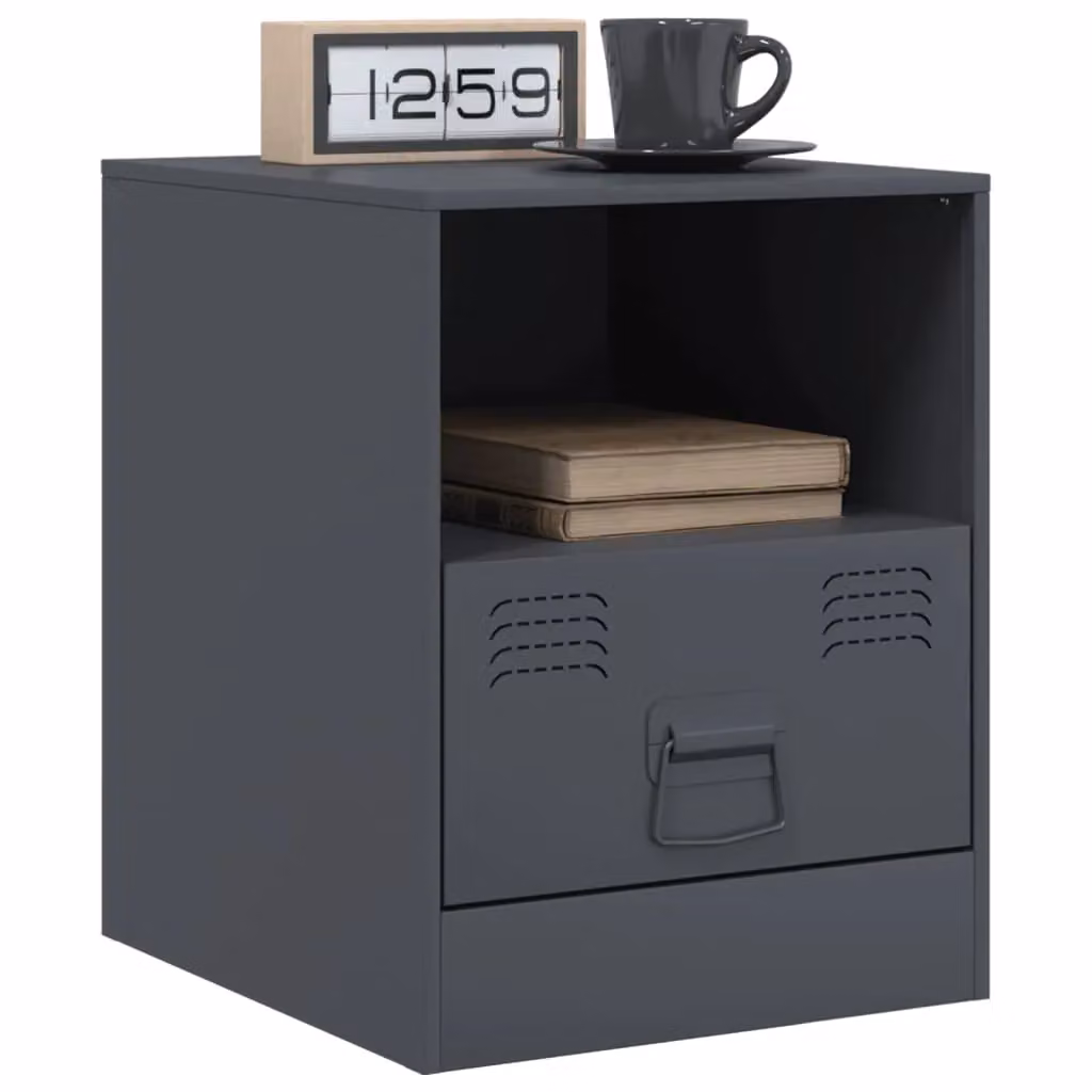 Berkfield Home Set of 2 Anthracite and Black Metal Bedside Cabinets, W/D/H: 34.5 x 39 x 44 cm – 2