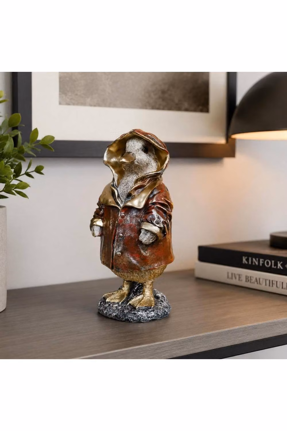 Gifts Direct 2 U Duck in Raincoat Decorative Tabletop Ornament with Gold and Red Rustic Finish, Height: 21 cm – 2
