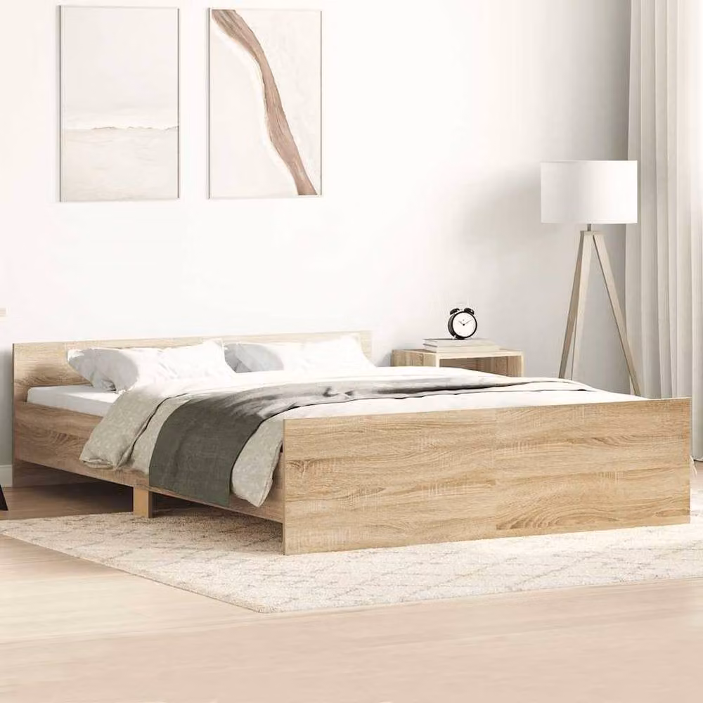 Berkfield Home Small Double Bed Frame with Headboard and Footboard in Natural Concrete Grey, W/D/H: 120 x 190 cm