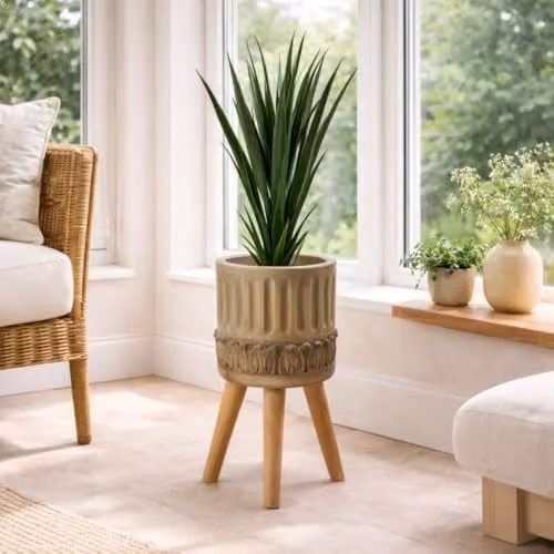 Botanik Luxury Round Tabletop Indoor Planter Cachepot in Brown and Grey, W/D/H: 23.0 x 23.0 x 22.0 cm