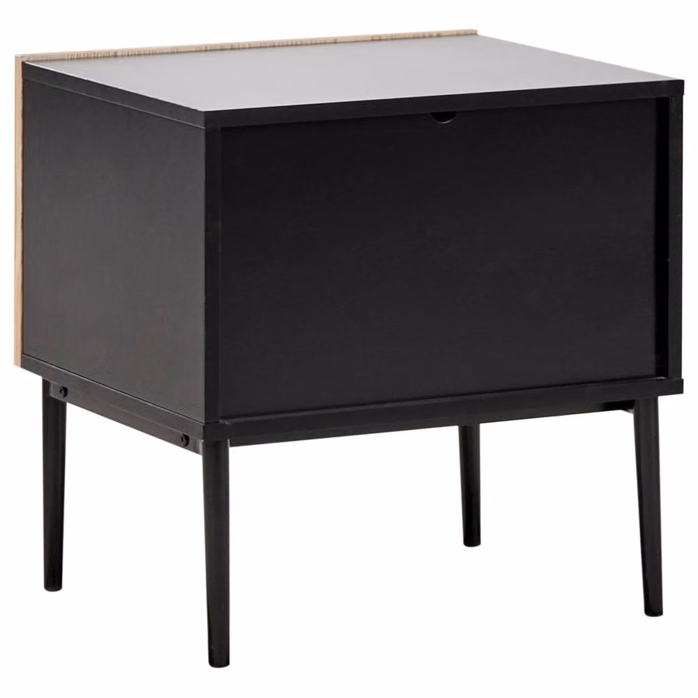 Wyld and Coco Bedside Table in Black MDF with Ribbed Natural Ash Front and 1 Drawer, W/D/H: 40 x 40 x 50 cm – 4