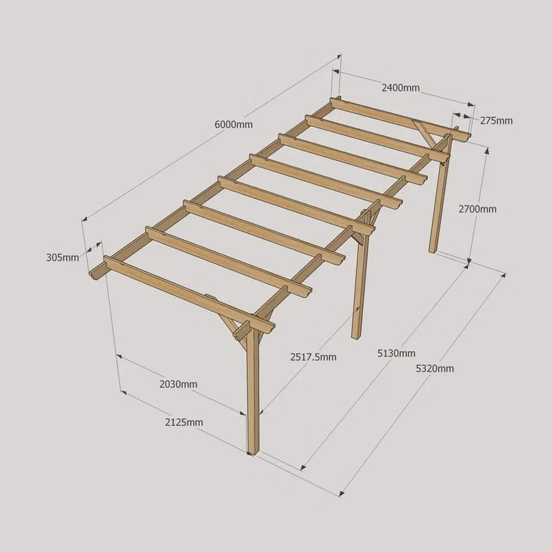 Rutland County Garden Furniture Ltd Wall Mounted Lean-to Garden Pergola in Green Wood, W600 x D240 x H270 cm – 3