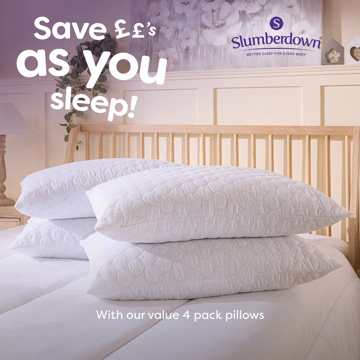 Slumberdown 4 Pack Rebound Firm Support Microfibre Pillows in White – 2