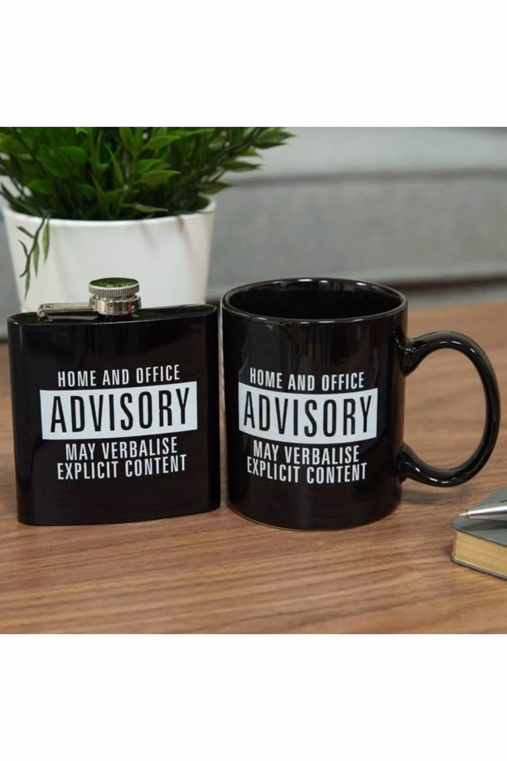 KDMD Ceramic Mug and Hip Flask Set in Black and White – 2