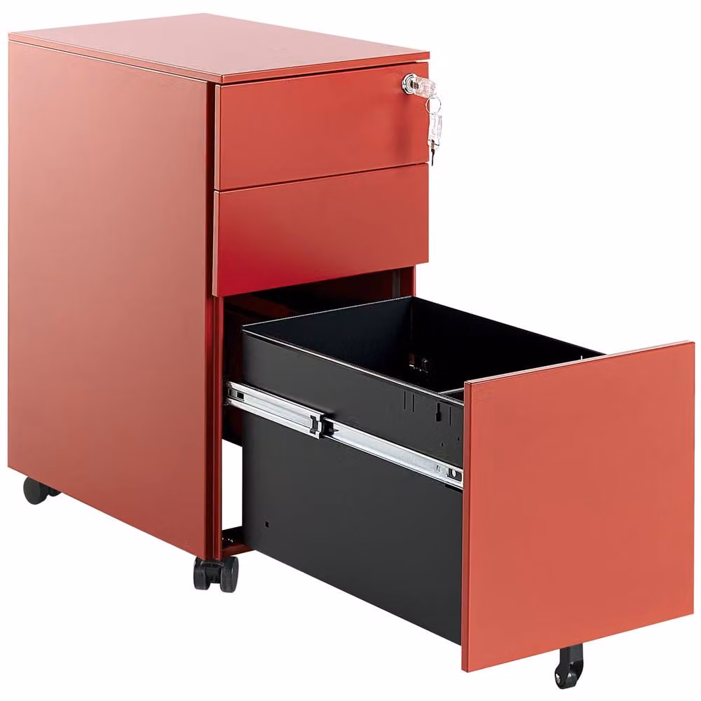 Wyld and Coco Red Metal Storage Cabinet with 3 Lockable Drawers and Castors – 4