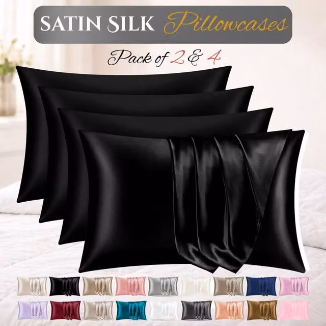 Pamposh Black Satin Silk Pillowcases, Pack of 4, W/D/H: 50 x 75 x 0 cm – 4