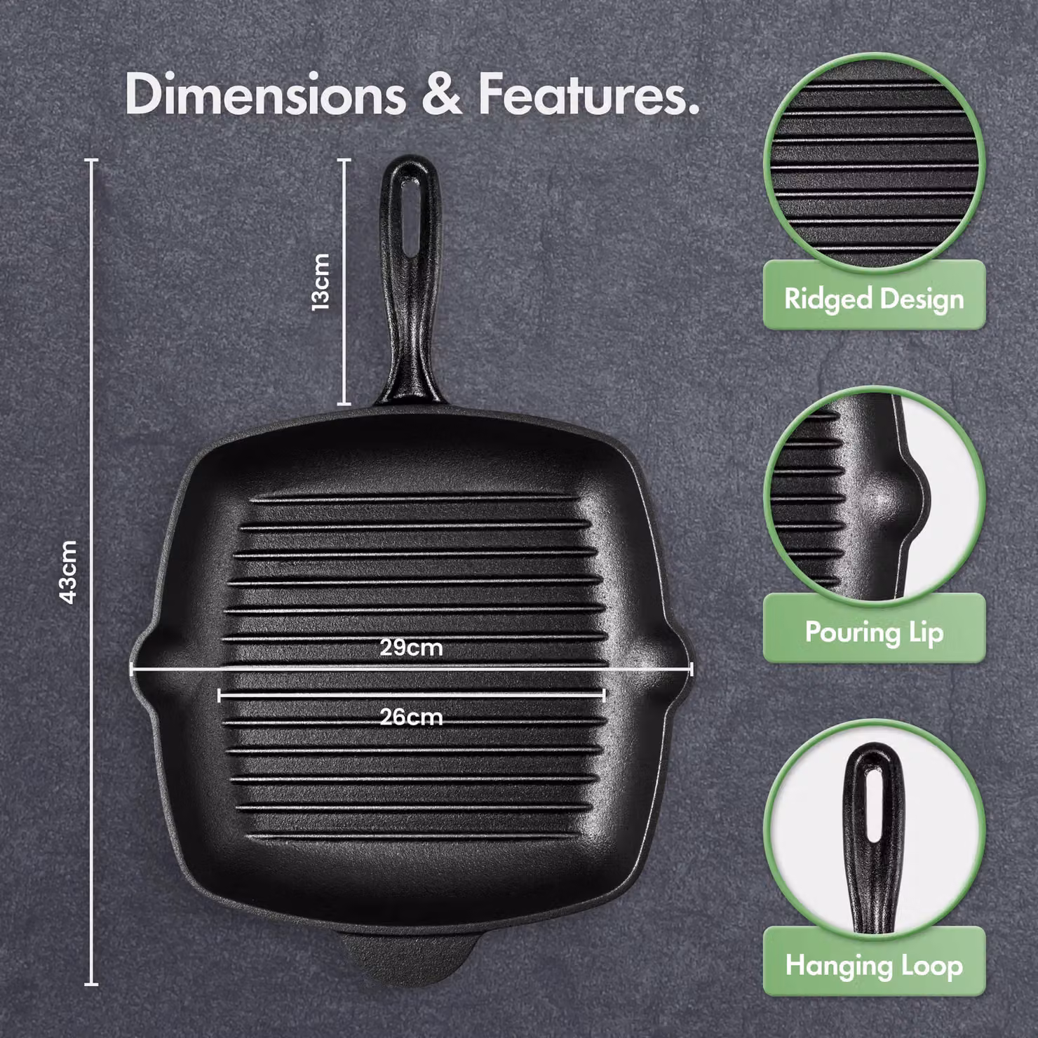 VonShef Pre-Seasoned Cast Iron Griddle Pan in Black – 5