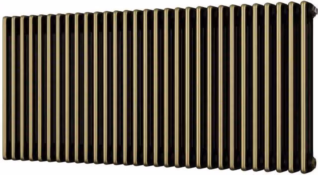 Alpha 3 Column Steel Radiator in White and Antique Brass, Height: 600 mm, Width: 1355 mm