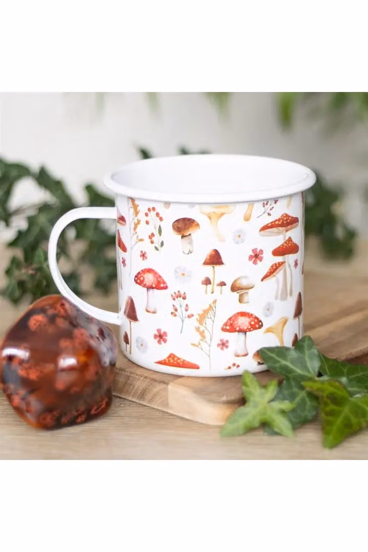 KDMD Mushroom Print Enamel Mug in Cream and Beige, 500 ml – 2