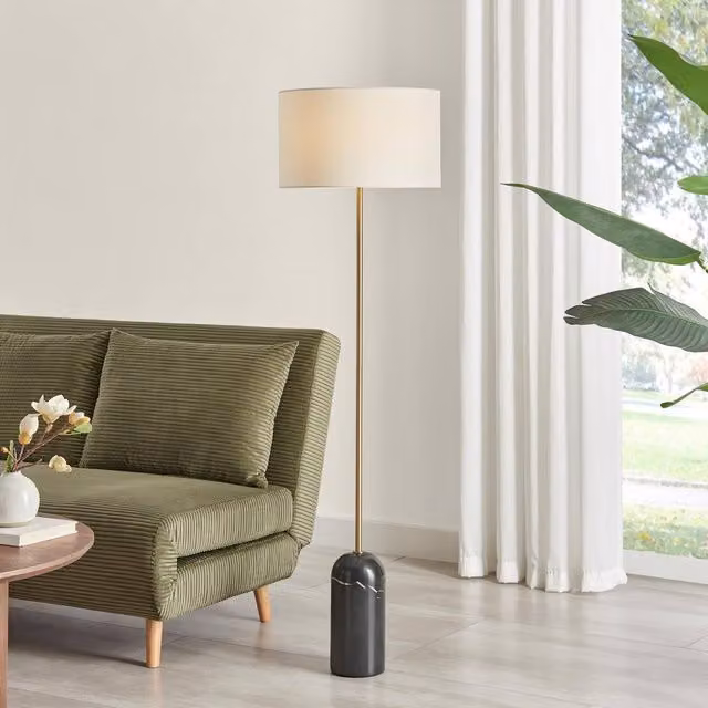FurnitureboxUK Joceline Modern Black Marble and Brass Standing Floor Lamp