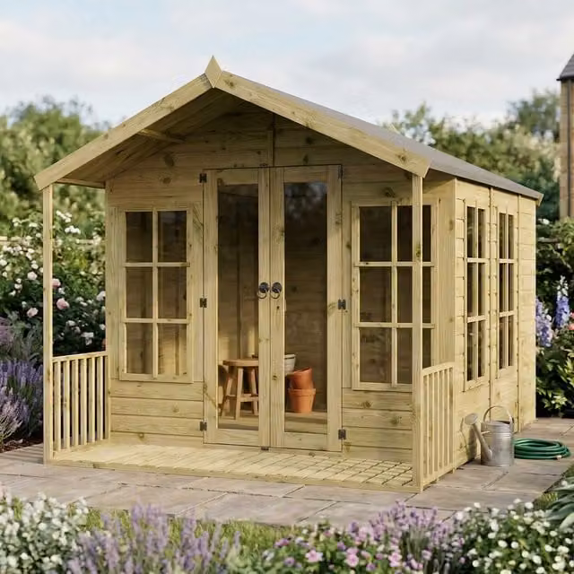 Waltons Brown Wooden Summerhouse with Veranda and Apex Roof