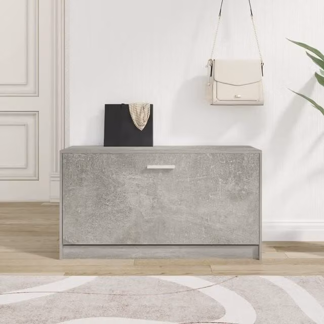 Berkfield Home Shoe Bench in Concrete Grey, W/D/H: 80 x 24 x 45 cm