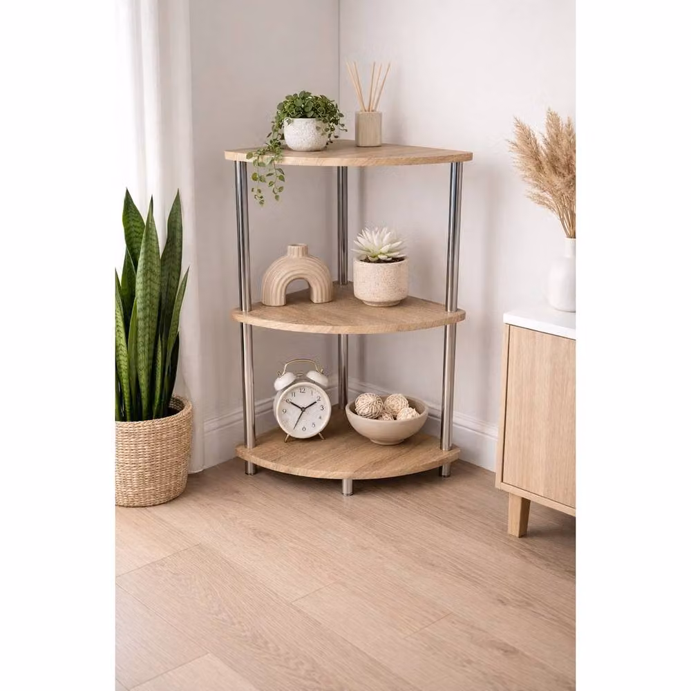 Kelvenix 3 Tier Freestanding Corner Shelf Unit in Light Oak – 3