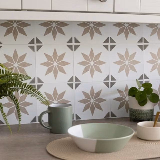 d-c-fix Geometric Self-Adhesive Wall Tiles for Kitchen and Bathroom, Beige, 6 Tiles