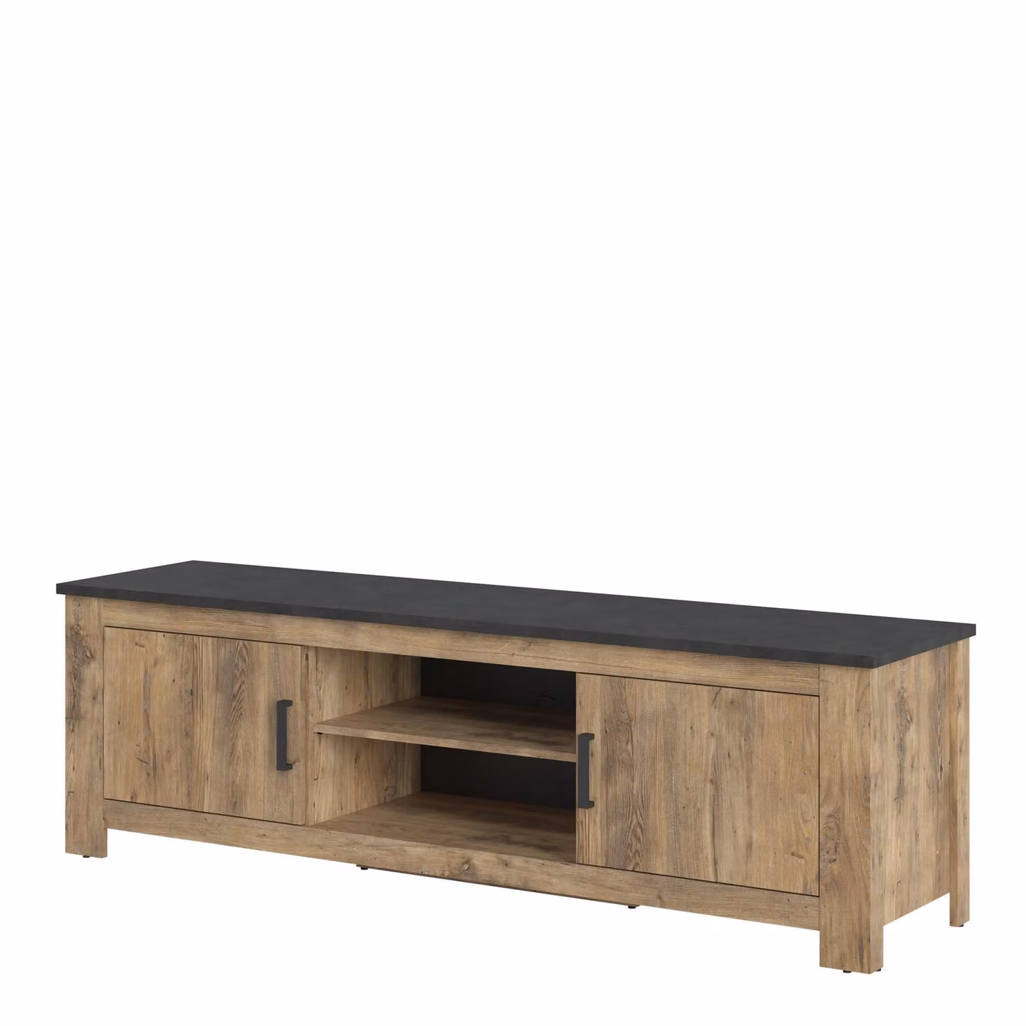 Furniture To Go Rapallo Brown Rustic Wood 2 Door TV Cabinet with Open Shelf, Width: 189 cm – 2
