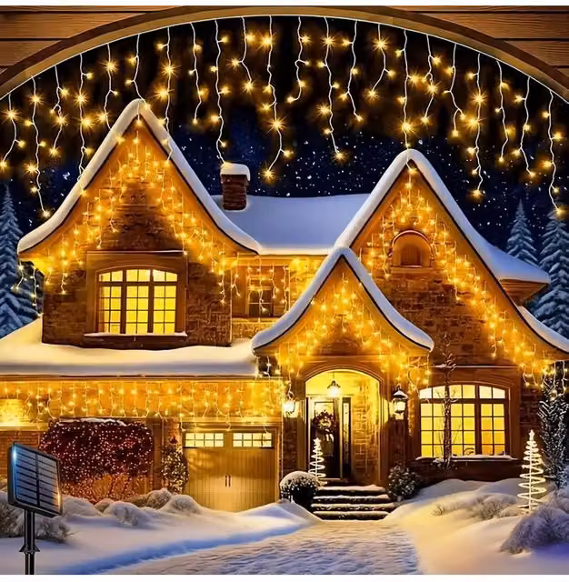 Living and Home 30m Solar-Powered White LED Icicle String Lights with Remote Control and Dusk Sensor