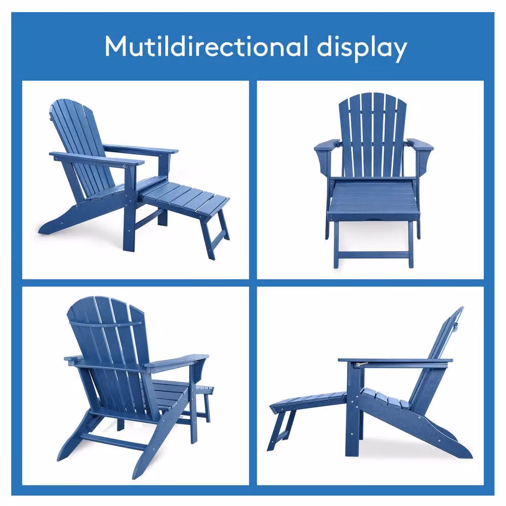 Mona Vale Furniture All-Weather Outdoor Foldable Adirondack Lounge Chair with Footrest in Blue – 5