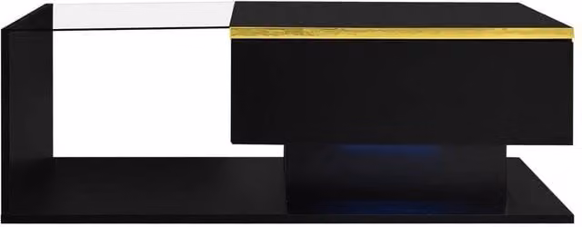 ERGOVEXA Modern Black Coffee Table with Storage Drawers, Shelves, LED Light and Glass Top – 1